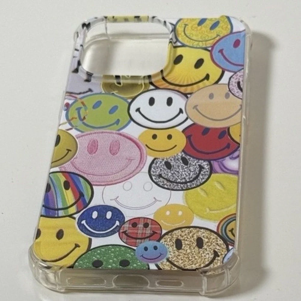 Happy Face Print iPhone 15 Pro‎ Max Case Clear Jelly Bumper Multi Color 81-05